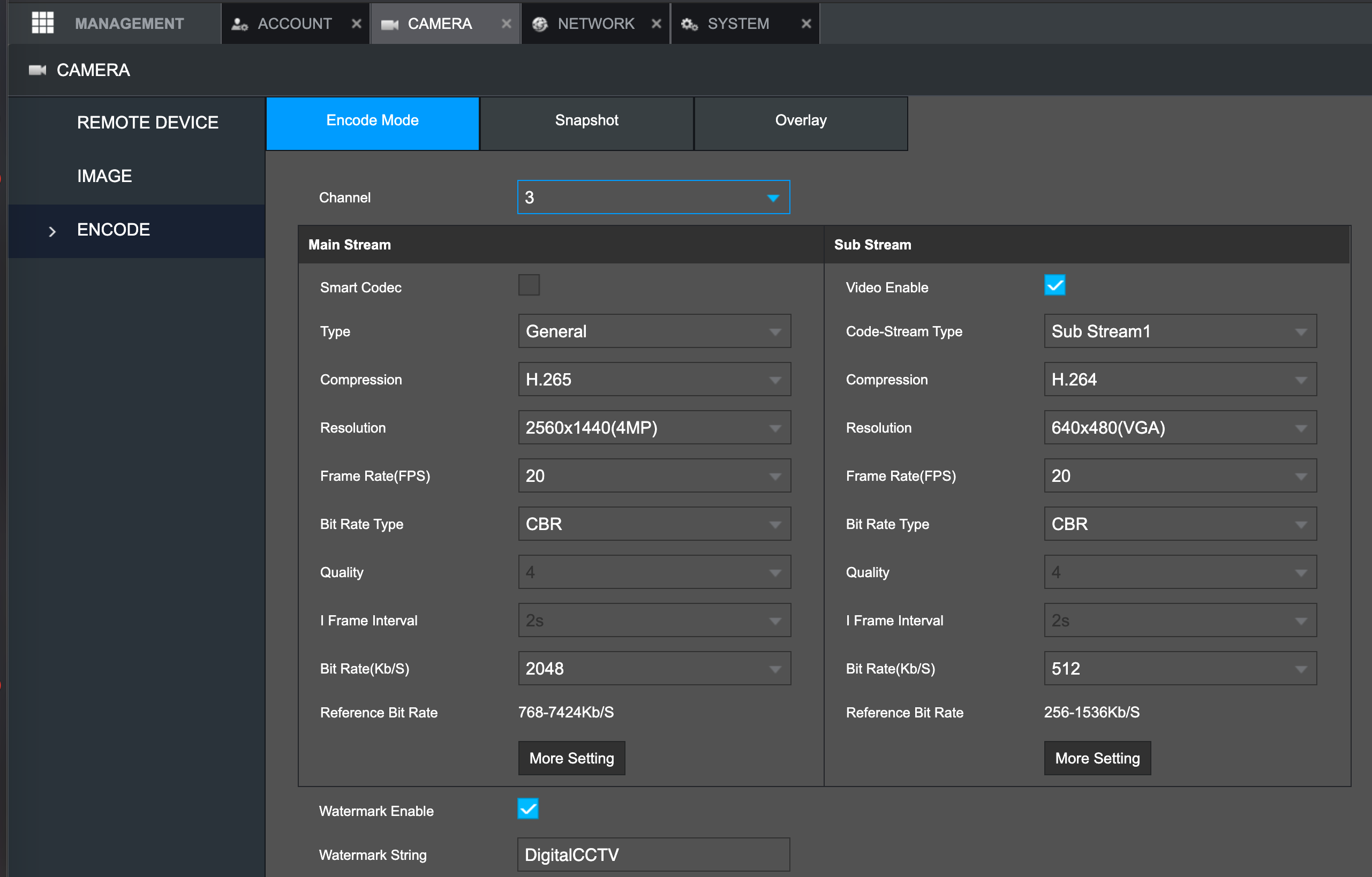 Encoding settings