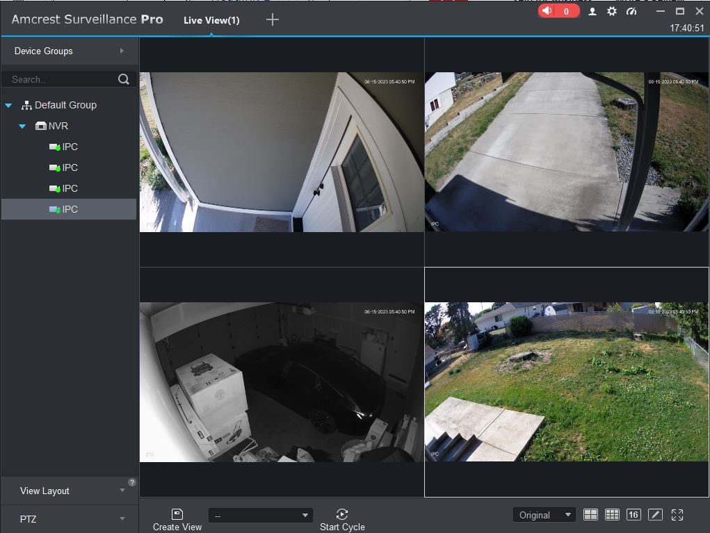 Amcrest Surveillance Pro GUI Showing All 4 Cameras