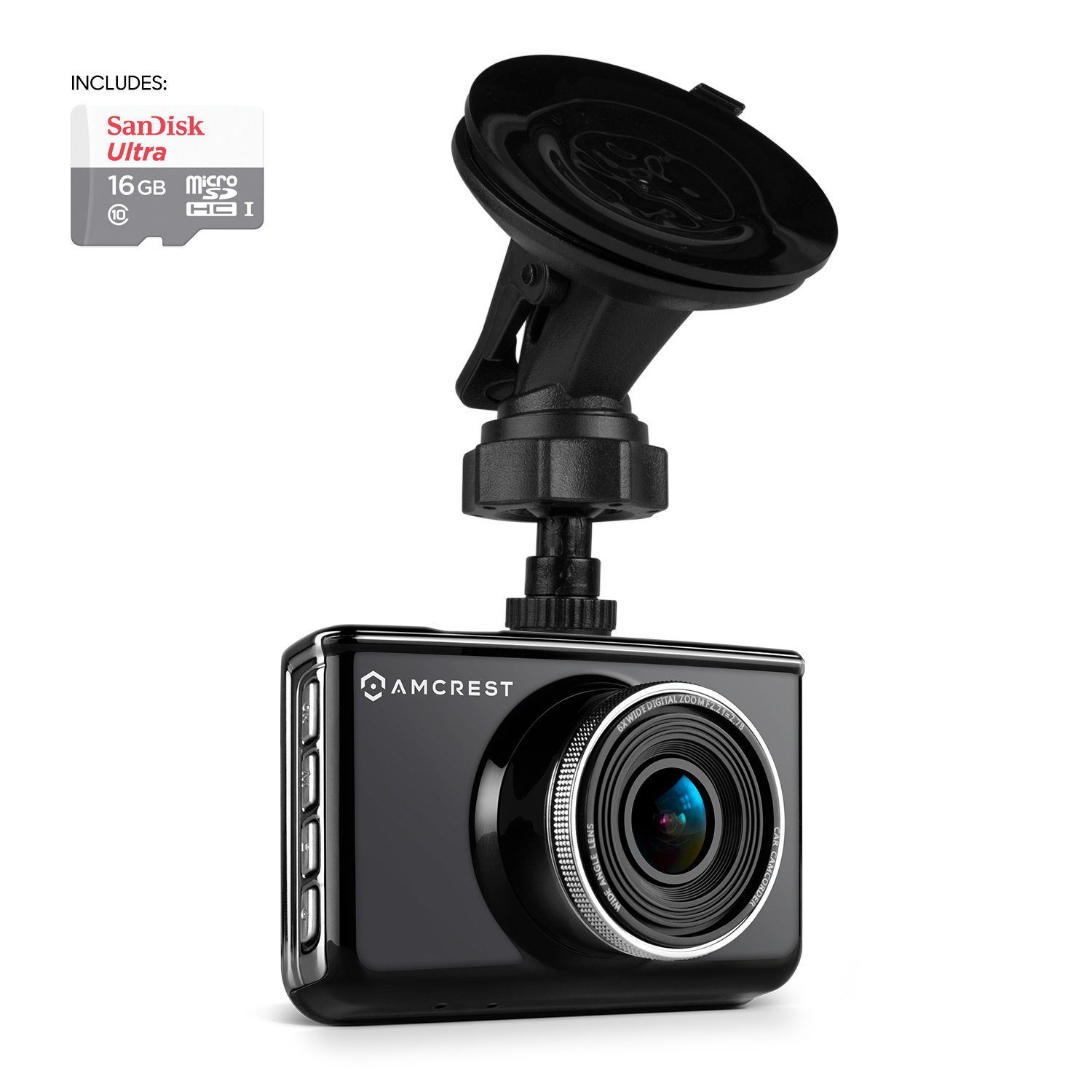 Amcrest ACD-830B 1080P Car Camera & DVR with Nightvision, Motion Detection,  Super Wide 160° Viewing Angle, H.264, Upto 64GB SDHC - Included 16GB SDHC)
