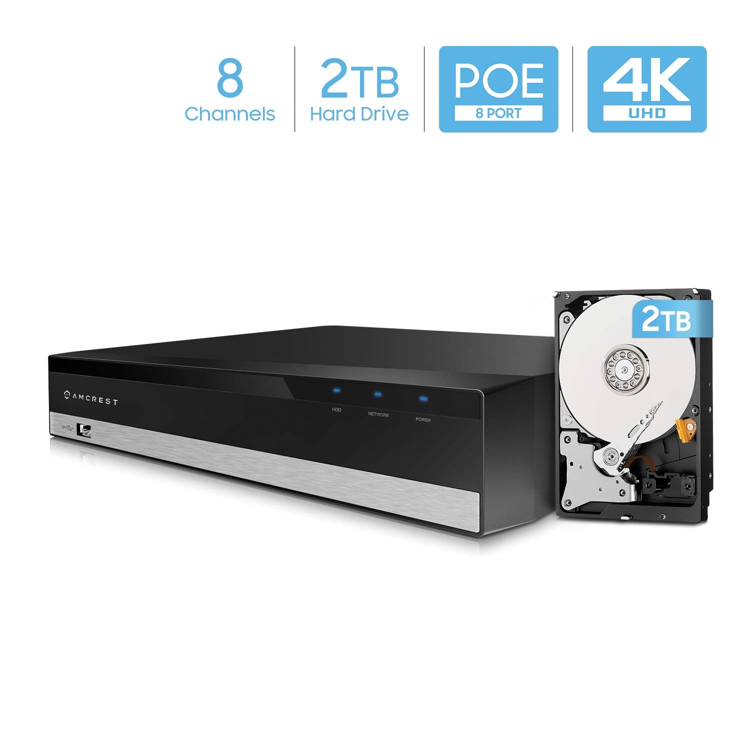 HDD Not Included Amcrest NV2104-HS 4CH NVR 4K/6MP/5MP/4MP/3MP/1080P