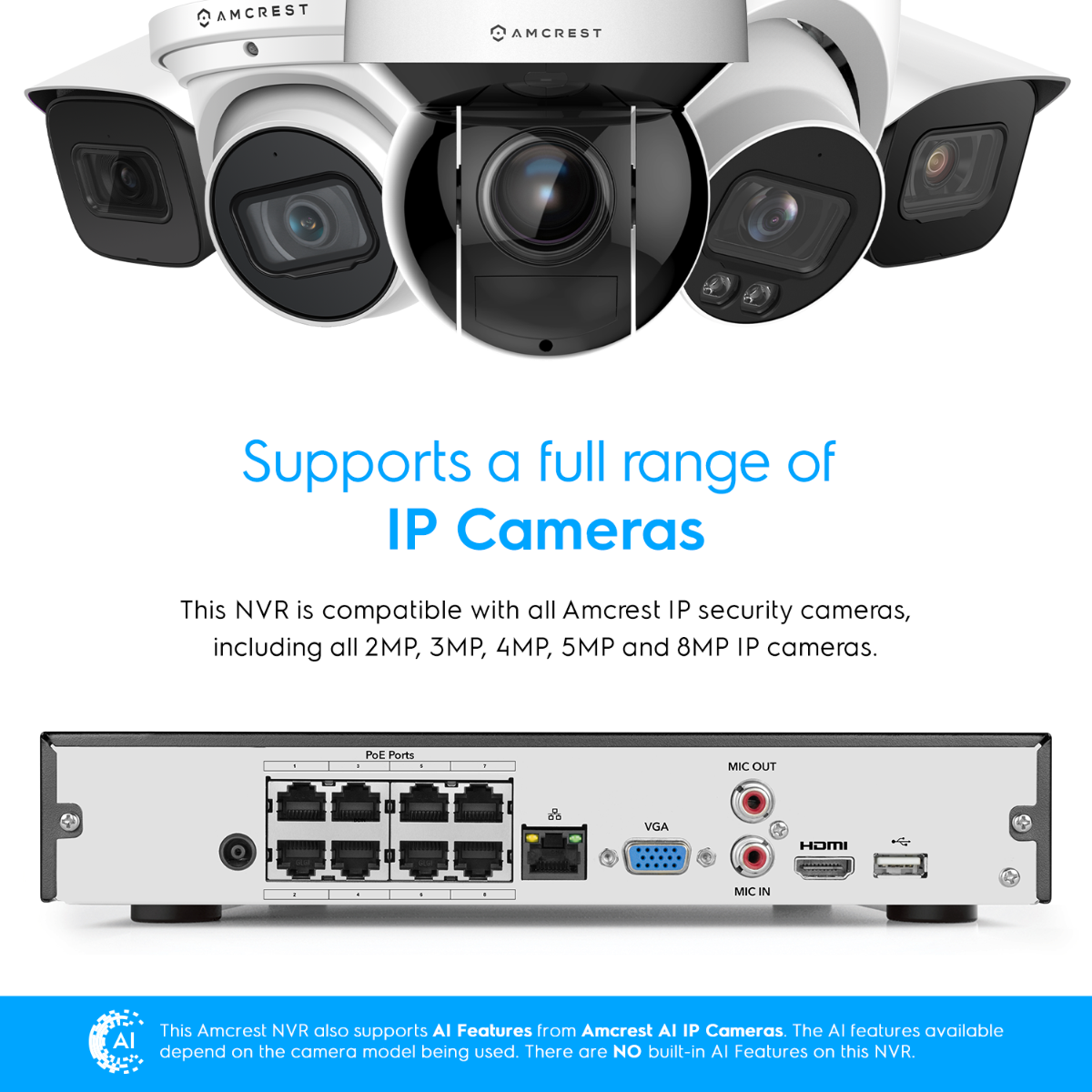 出産祝いなども豊富 Amcrest 5MP POE Security Camera System Outdoor, 4K 8CH NVR, 2X  Turret Camera, IP67 Metal IP Built-in Mic, Hard Drive No