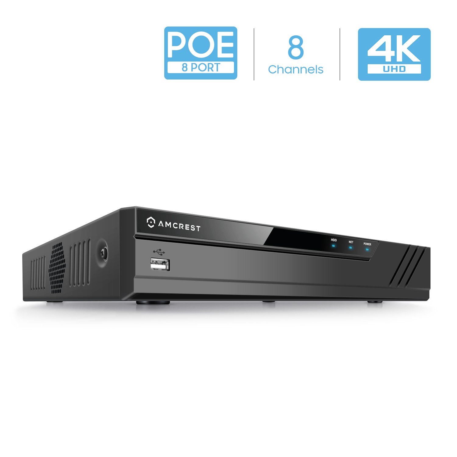 POE Network Video Recorder 1080p/3MP/4MP/5MP/6MP/8MP/4K Amcrest NV4108E-HS 4K 8CH POE NVR Not Included Supports up to 8 x 8MP/4K IP Cameras 8-Channel Power Over Ethernet Supports up to 6TB HDD 