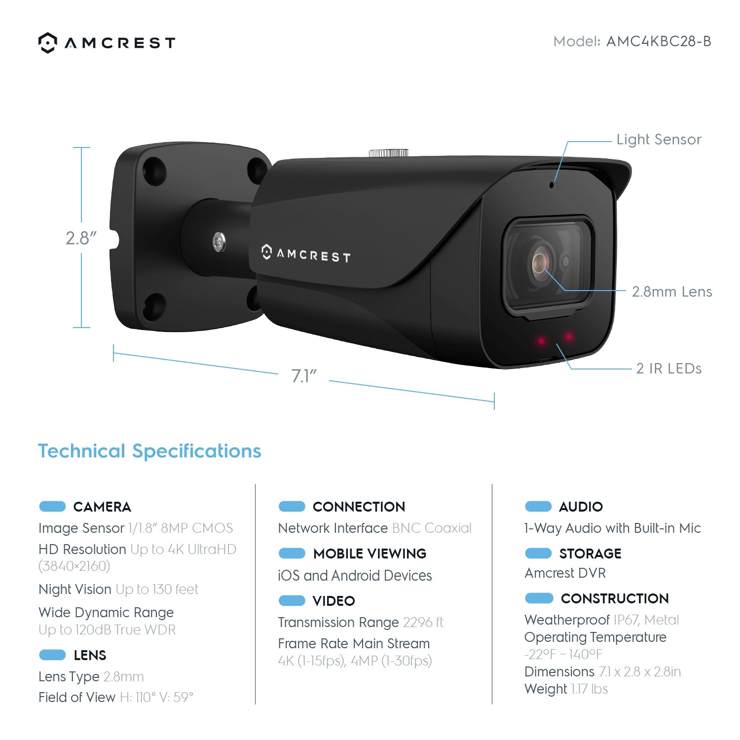 Amcrest ACD-830B 1080P Car Camera & DVR with Nightvision, Motion