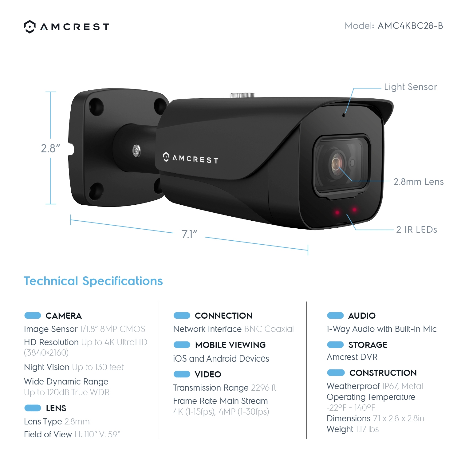 Amcrest ACD-830B 1080P Car Camera & DVR with Nightvision, Motion Detection,  Super Wide 160° Viewing Angle, H.264, Upto 64GB SDHC - Included 16GB SDHC)