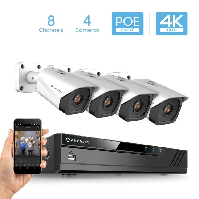 Amcrest Cámara IP PoE AI UltraHD 4K (8MP), FOV 129°, visión nocturna a  color de 49 pies, cámara de seguridad para exteriores, detección de humanos  y