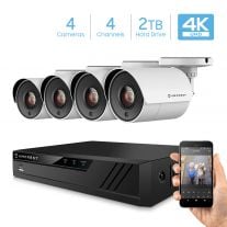 Amcrest 4K Security Camera System 4CH 8MP Video DVR with 4X 4K 8-Megapixel Indoor Outdoor Weatherproof IP67 Cameras, 2TB Hard Drive, 100ft Night Vision, for Home Business (AMDV80M4-4B-W)