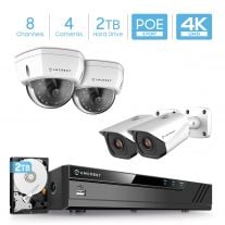 Amcrest 4K Security Camera System w/ 4K 8CH PoE NVR, (4) x 4K (8-Megapixel) IP67 Weatherproof Metal Bullet & Dome POE IP Cameras (3840x2160), 2.8mm Wide Angle Lens, NV4108E-2493EW2-2496EW2-2TB (White)