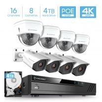 Amcrest 4K 16-Channel Security Camera System w/ H.265 4K NVR, (8) x 4K (8-Megapixel) IP67 Weatherproof Metal Bullet & Dome POE IP Cameras (3840x2160), 2.8mm Angle Lens, 4TB Hard Drive, 98ft Nightvision (White)