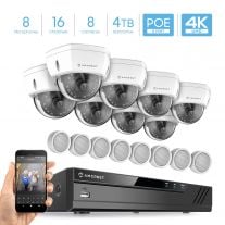 Amcrest 4K Security Camera System w/ 4K 16CH (8-Port PoE) NVR, (8) x 4K IP67 Weatherproof Dome POE IP Cameras, 8 x Hi-FI Audio Microphones, Pre-Installed 4TB HDD, NV4116E-2493EW8-HAP1208-4TB (White)