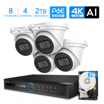 Amcrest 4K AI Security System 8CH PoE NVR 4 x 4K AI Turret POE Cameras 2TB