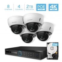 Amcrest 4K Security Camera System w/ 4K 8CH PoE NVR, 4 x 4K (8MP) IP67 Weatherproof Dome POE IP Cameras, 2.8mm Wide Angle Lens, NV5208E-IP8M-2693EW4-2TB (White)