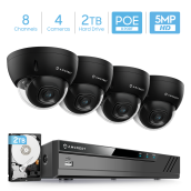 Amcrest 5MP Security System 8CH PoE NVR 4x 5MP Dome PoE Cameras 2TB Black