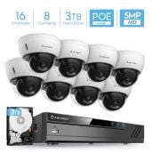 Amcrest 5MP Security Camera System, 4K 16CH (8-Port PoE) NVR, (8) x 5MP 2.8mm Wide Lens Metal Dome PoE IP Cameras, Pre-Installed 3TB Hard Drive, NV4116E-IP5M-D1188EW8-3TB (White)