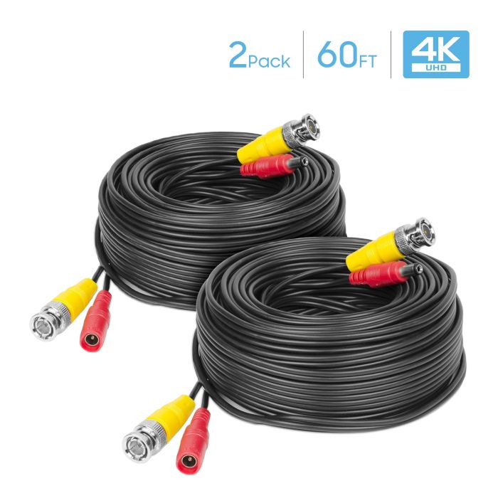Amcrest 4-Pack 60 Feet Pre-Made All-in-One Siamese BNC Video and Power CCTV Security Camera Cable with Two Female Connectors for 960H & HD-CVI Camera and DVR SCABLEHD60B-4pack 