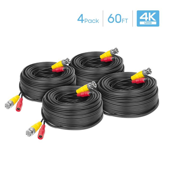 2 Pack 30 Feet Postta BNC Video Power Cable Pre-made All-in-One Video Security Camera Cable Wire with Four Connectors for CCTV DVR Surveillance System