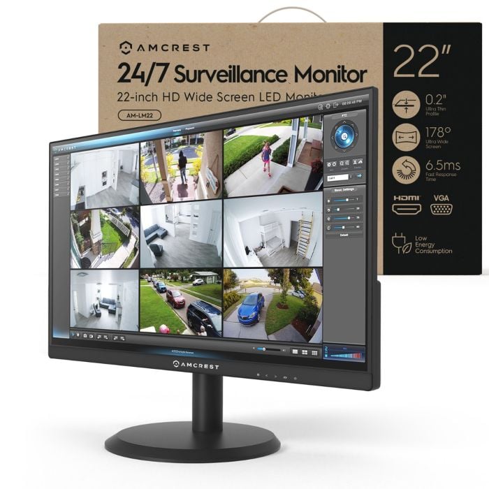 Amcrest Monitor 22 inch 1080p FHD 60Hz Computer Monitor HDMI VGA, Micro Bezel Design, W-LED Improved Visibility for Home Office, Security & Surveillance Monitor AM-LM22