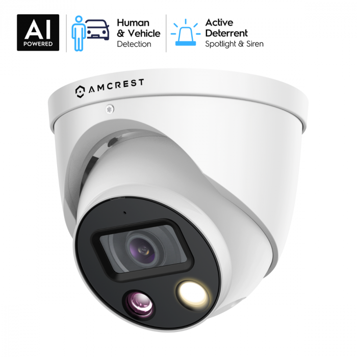 Amcrest UltraHD 4K (8MP) AI Outdoor Security Turret POE IP Camera, 4K  @20fps, Face Detection, Vehicle & Human Detection, Spotlight, Built-in  Siren 