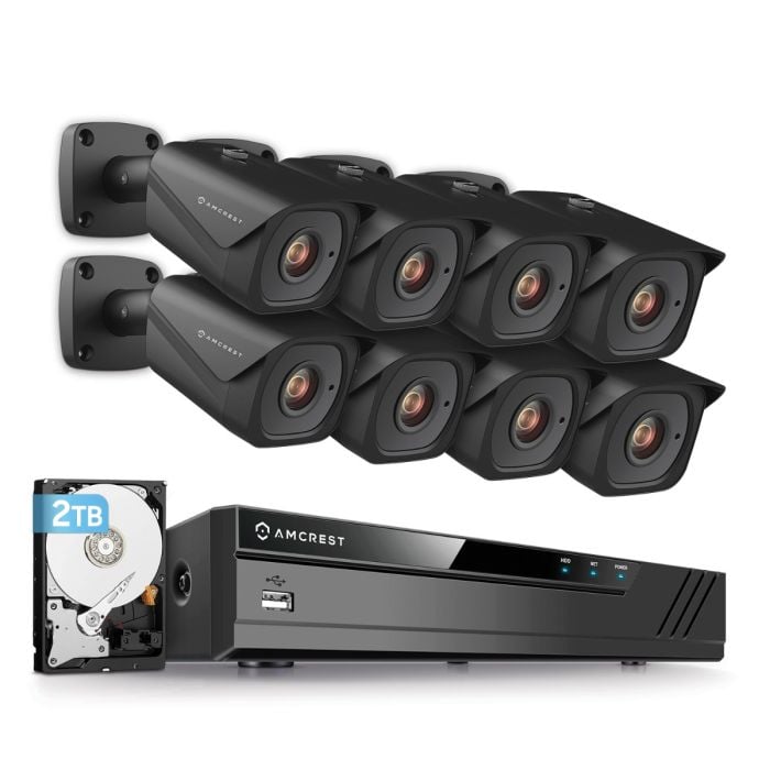 Amcrest 4K Security Camera System with 4K 8CH NVR  Eight x 4K  (8-Megapixel) Bullet POE IP Cameras (3840x2160P), Pre-Installed 2TB Hard  Drive NV4108E-IP8M-2496EB8-2TB