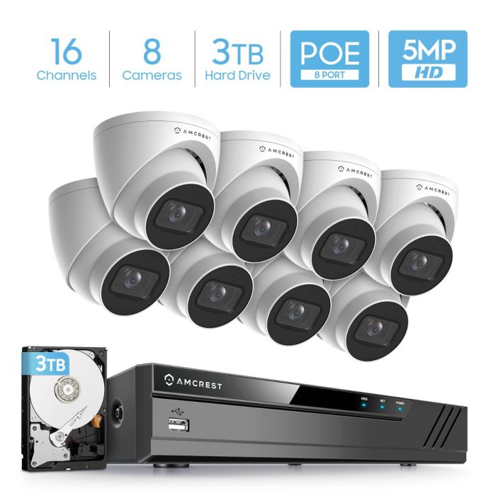Network Video Recorder 16CH 720P/1080P/3MP/4MP/5MP/6MP/8MP/4K Amcrest 4K NV4116-HS Not Included Supports up to 16 x 8-Megapixel IP Cameras Supports up to 6TB Hard Drive No PoE Ports Included 