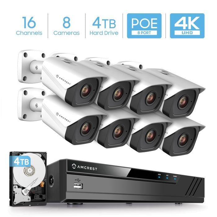 QC826-4 +16x QCN8093B Q-See 4K 8MP 16 Bullet Cameras 16-Channel NVR Ultra HD QC IP Series Surveillance with H.265 and 4TB HDD