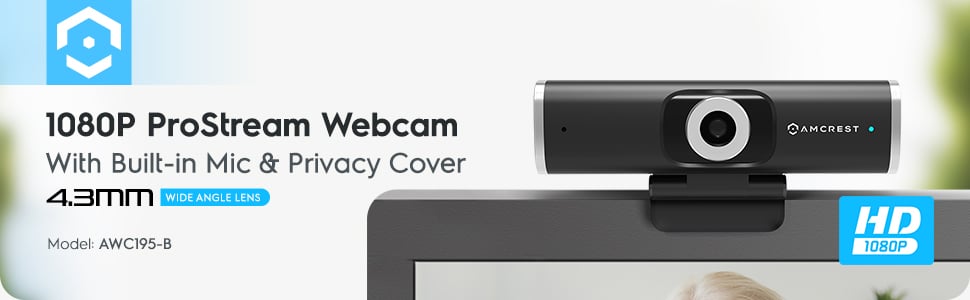 Objectif Large et Grand capteur pour Une Faible luminosité supérieure Amcrest Webcam 1080P avec Microphone et Couvercle caméra USB Streaming HD pour PC et Ordinateur Portable avec Micro AWC205 